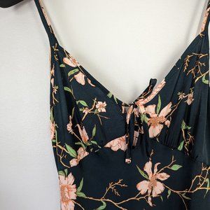 Urban Outfitters Betsy Satin Tie-Front Midi Dress - Green Floral